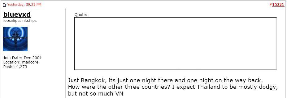 He is a representative of the Queensland Government, and will be seen then a a representative of Australia.  He is a GOVERNMENT REPRESENTATIVE, not a mere tourist.  Hence, his comments  reflect Australia's International approach to other countries.  For him to say that he expects  "Thailand to me mostly dodgy, ...", could cause an International incident, as that could well be seen as the attitude of the Australian and Queensland Governments.  This is especially so if  both or even one government remains silent on this comment.   We will pursue this as the Internet is very much International.